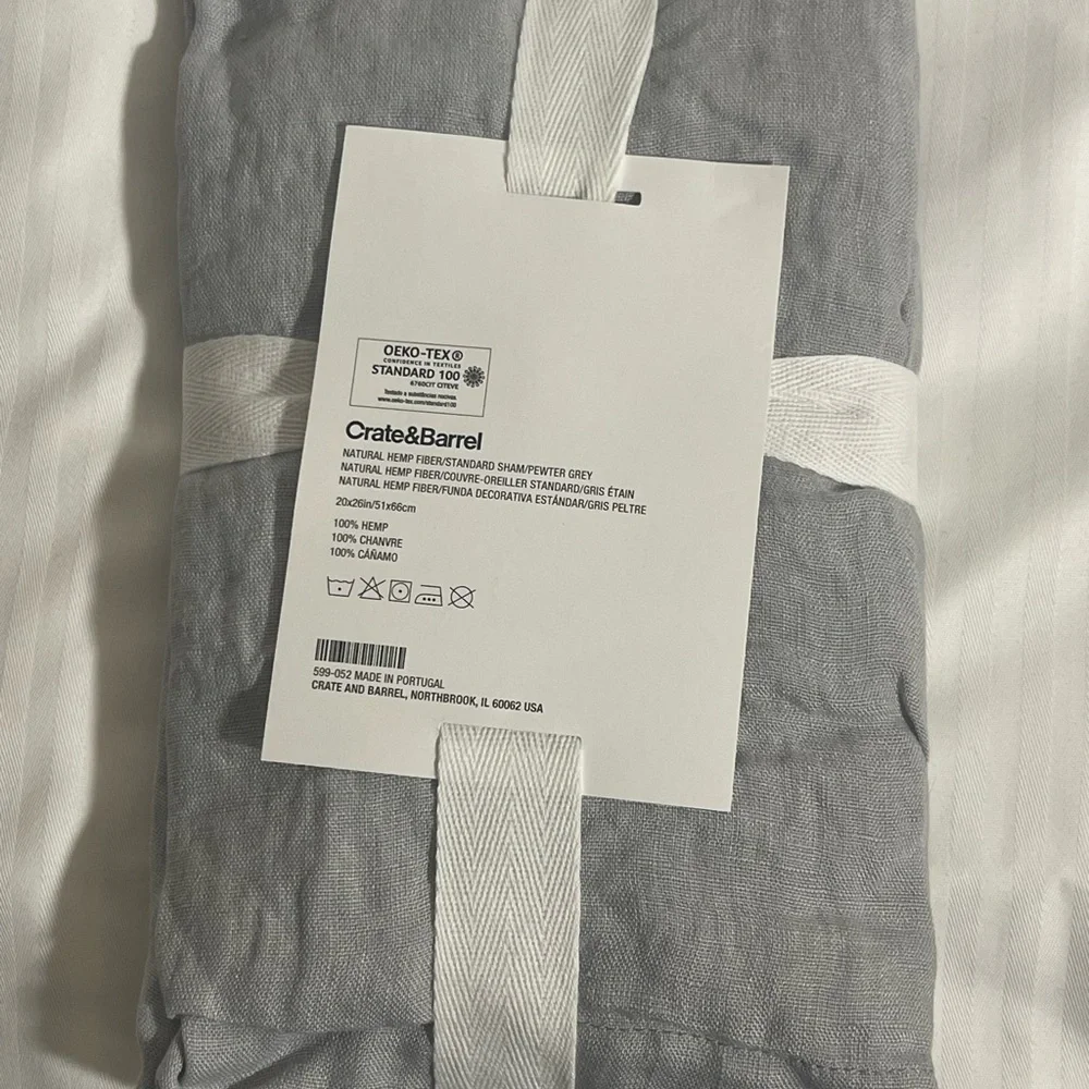 NWT Crate & Barrel Pewter Natural Hemp Standard Pillow Sham 100% Hemp